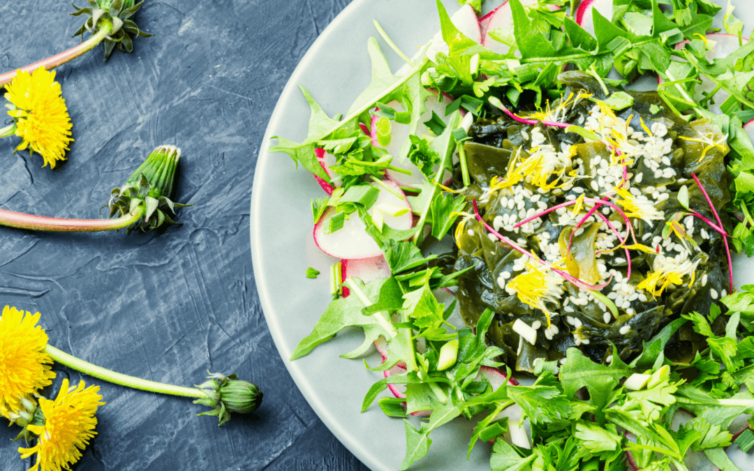 Kale, Seaweed, Dandelion, And Spinach Salad With Caramel-Sesame Dressing